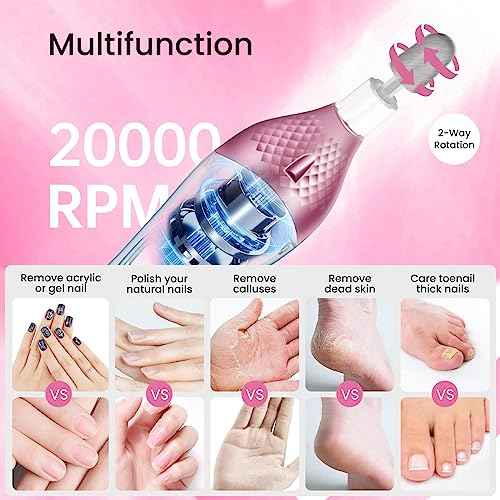 36-Piece Professional Manicure Pedicure Kit-Cordless Electric Nail File Kit,20000RPM, 11Pcs Bits,4 Speed,Rechargeable Pedicure Tool for Feet,Hand Foot Care Nail Drill Tool for Nail Grind Trim Polish