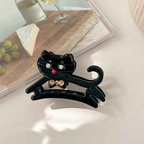 1pcs Cute Cat Hair Claw Clips With Rhinestone Design - Black Barrettes for Thick and Thin Hair - Medium Acrylic Accessories for Women - Autumn Winter Decoration