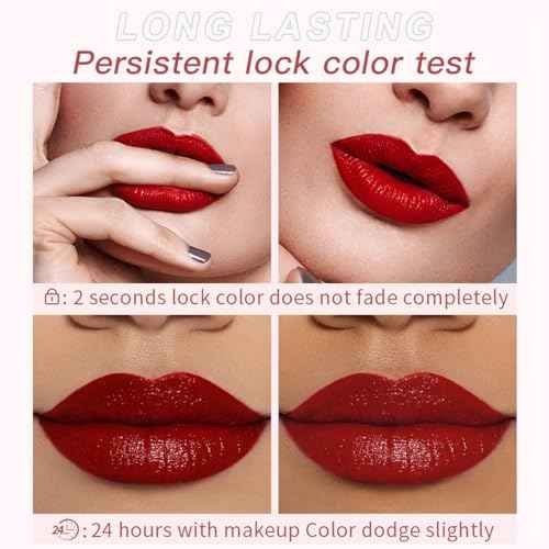 4 Colors Matte Lipstick Mini Little Tube Lip Stain, Velvet Lipstick Set, Red Moisturizer Smooth Lip Stick, Long Lasting 24 Hours Non-Sticky