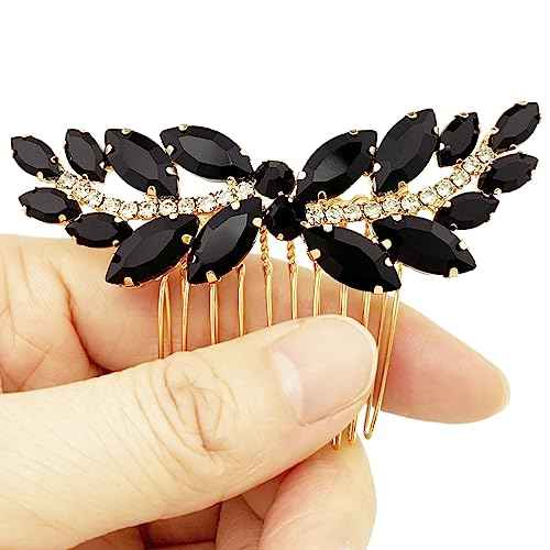 BETITETO Bridal Hair Comb Emerald Green Crystal Wedding Hair Piece Pin Accessories for Women Girls Party (Black)