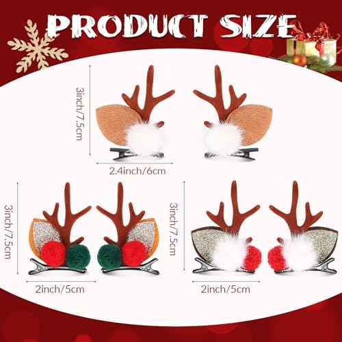 3 Pairs Christmas Reindeer Hair Clips, Cute Antlers Ears Hair Accessories, Deer Ears Headdresses for Girls and Toddlers