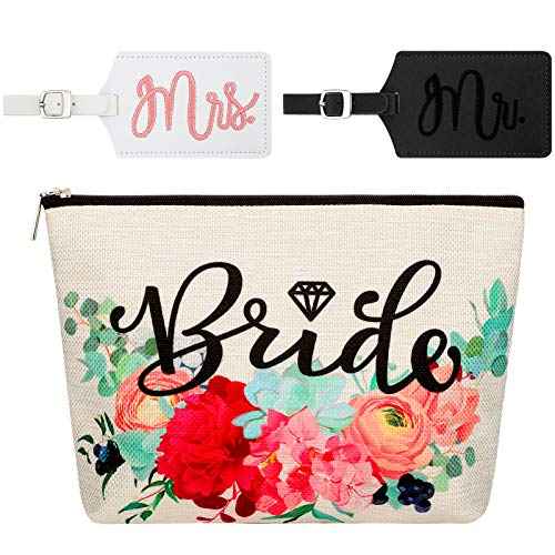 Bride Makeup Bag Present Bridal Cosmetic Bags Mr Bridal Luggage Tags and Mrs Bridal Luggage Tags for Bridal Party Present