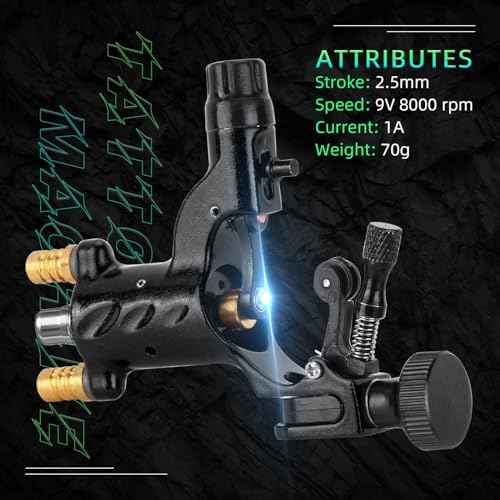 ATOMUS Rotary Tattoo Machine Gun Kit Professional Liner Shader Tattoo Motor Machine with Grip Tube Wrench Elastic Bandage Beginners Tattoo kit Tattoo Supplies (Black)