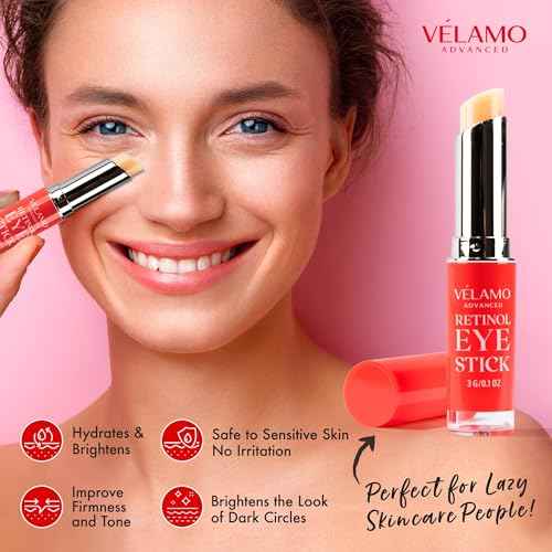 VELAMO ADVANCED Retinol Eye Balm Stick with Bakuchiol: Under Eye Cream for Dark Circles and Puffiness - Anti Aging Reduces Fine Lines Wrinkles Under Eye Bags in 4-8 Weeks 0.1 OZ/3g