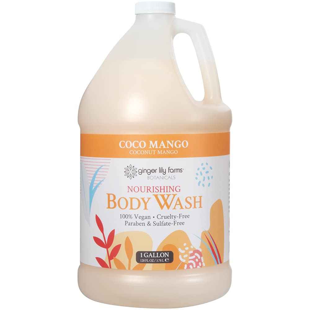 Ginger Lily Farms Botanicals Nourishing Body Wash, Coco Mango, 100% Vegan & Cruelty-Free, Coconut Mango Scent, 1 Gallon Refill 128 Ounce (Pack of 4)
