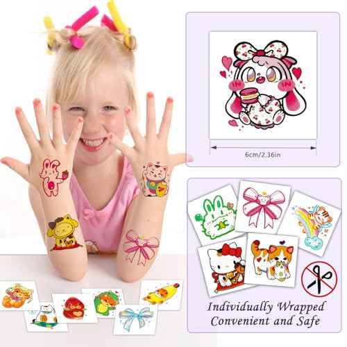 Konsait 50 Sheets Anime Tattoos, Cartoon Mixed Style Cat Tattoos, Individually Wrapped, Watercolor Cat Temporary Tattoos Cat Party Favors Cat Birthday Party Supplies