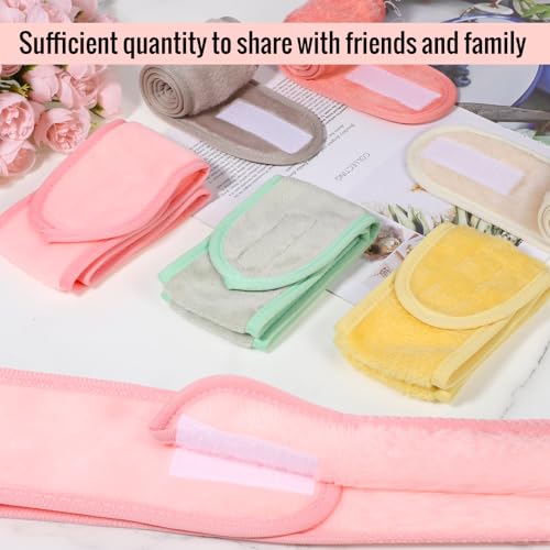 obeoby 6 Pack Spa Facial Headbands for Women, Adjustable Face Wash Headband Coral Fleece Skincare Headband for Shower Yoga Stocking Stuffers for Women Girls
