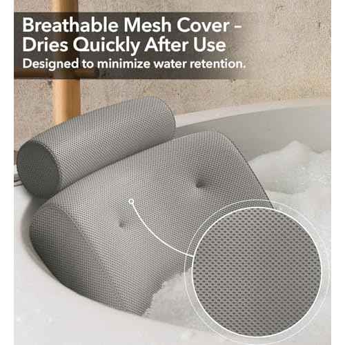 Everlasting Comfort Luxury Bath Pillows for Tub with Head and Neck Support - Non-Slip Bathtub Pillow with Suction Cups, Quick-Drying Mesh & Drying Hook - Jacuzzi & Spa Accessories for Women - Gray