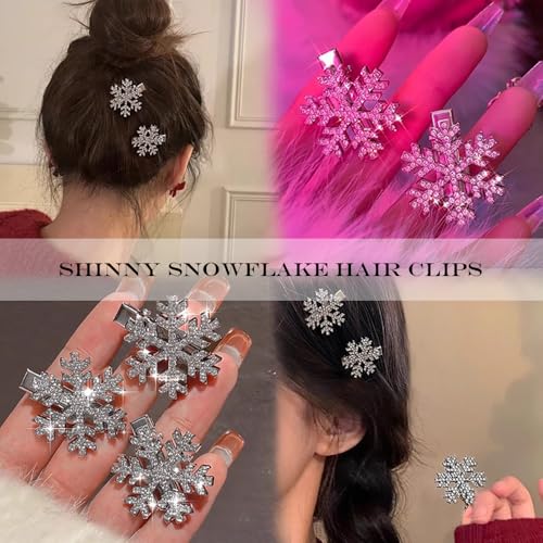 8 Pcs Snowflake Hair Clips Shinny Rhinestone Snowflake Hairpins 1.2 Inch Xmas Hair Barrettes Winter Hair Accessories Alligator Clips for Women Girls Christmas Party Supplies