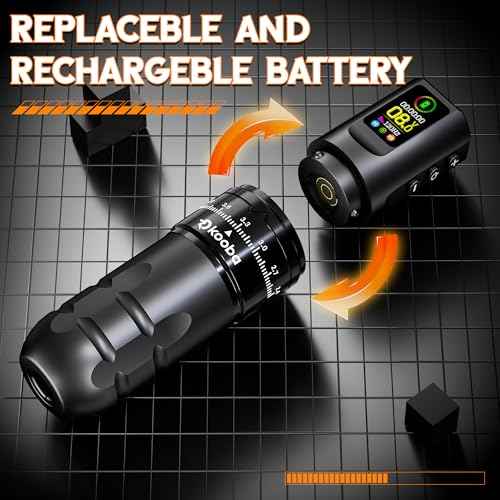 Kooba Tattoo Gun Kit with Wireless Tattoo Pen Machine 1 Battery 1,800mAh Power LED Digital Display Normal/Stippling Mode RCA Adapter 7 Strokes Length 20 Cartridge Needles Tattoo Supplies for Beginners