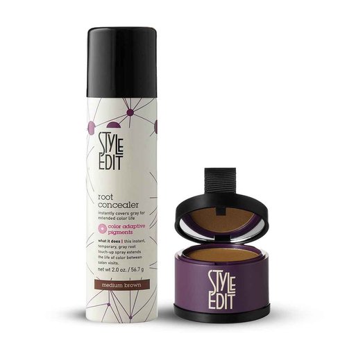 Style Edit Root Concealer Spray and Root Touch Up powder, to Cover Up Roots and Grays, Medium Brown Hair Color.