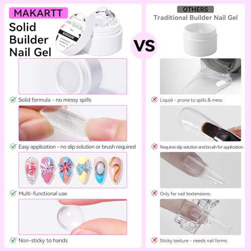 Makartt 3D Gel Nail Art: Clear Solid Builder Nail Gel 4 in 1 Non-sticky for Extension UV Glue for Acrylic Nails Rhinestones 3D sculpting Hard Gels UV/LED Lamp Required 15ml