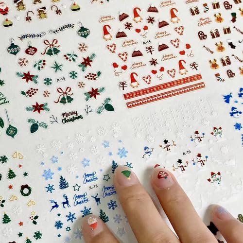 Christmas Nail Art Stickers 30 Sheets Christmas Nail Decals 3D Self Adhesive Santa Claus Elk Snowman Christmas Tree Nail Art Supplies Winter Nail Stickers for Women DIY Acrylic Nail Decorations