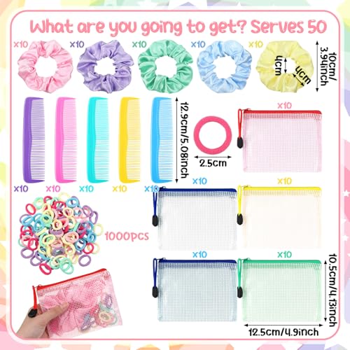 1150 Pcs 50 Set Operation Christmas Box Gifts Bulk Stain Scrunchies Mini Comb Small Hair String and Mesh Zipper Storage Bags Ideal for Operation Christmas Charity Box Volunteers Organizations