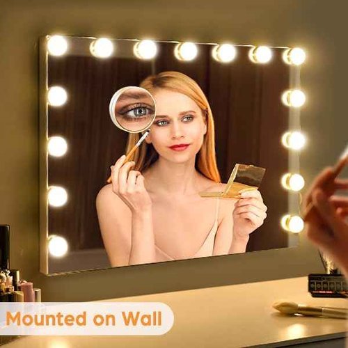 M MIVONDA Hollywood Vanity Mirror with Dimmable 15LED Bulbs Lights 3 Lighting Modes 2in1 Large Lighted Makeup Mirror for Desk and Wall with Plug-in and USB Charger Port