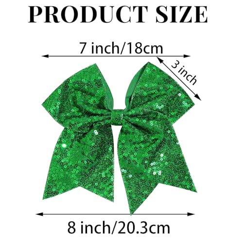 1 Pcs 8" Large Sequin Cheer Bows Clips, Cheerleading Glitter Hair Bow with Alligator Clips Hair Accessories for Cheerleaders Football Competition Sports (Green)