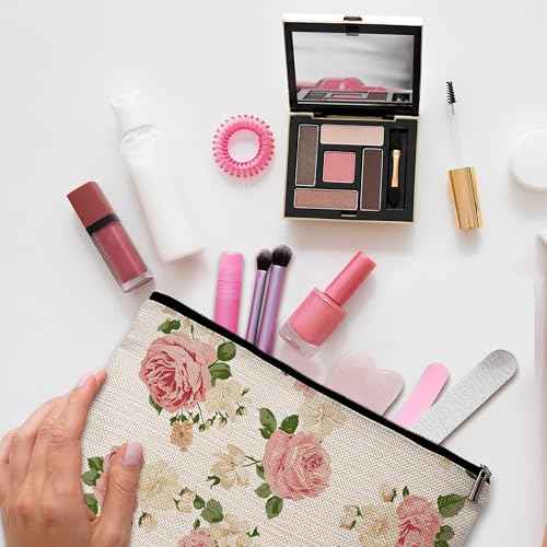 GREOXG Floral Makeup Bag, Small Travel Cosmetic Bag with Zipper, Cute Makeup Pouch Gift Ideas for Women Teen Girls Friends Mom Sisters Teacher Birthday Christmas Wedding Graduation-E20