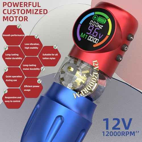 Wormhole Tattoo Gun Tattoo Kit Wireless Tattoo Machine ? Digital LED Display, 1500mAh Battery, 3 Modes (Normal/Jump-Start/Dot Work), Includes 20Pcs Tattoo Needles, Tattoo Pen for Lining & Shading