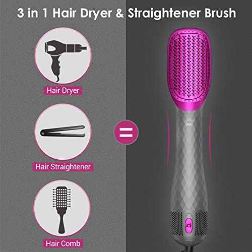 APOKE 3 in 1 Hair Dryer Brush Professional 1200W Powerful Ceramic Tourmaline 3 Heat/2 Speed Settings One Step Hair Dryer and Styler (Gray)