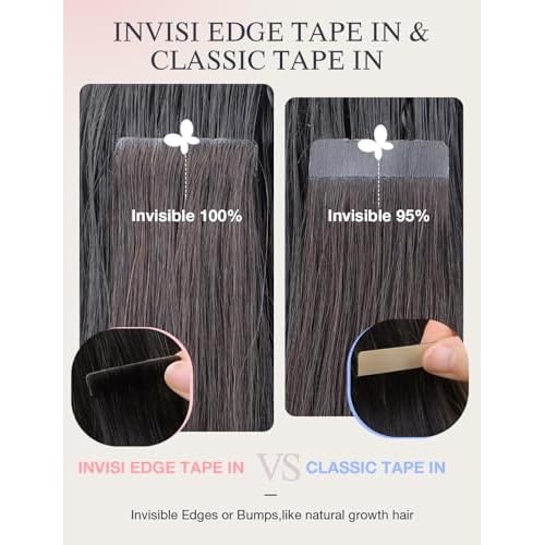 DOORES Invisi Edge Tape in Hair Extensions, Light Dark Brown 10 Injection Tape-ins with 10 Injection Tape-ins 50g 22 Inch, Injected Invisible Tape in Virgin Human Hair