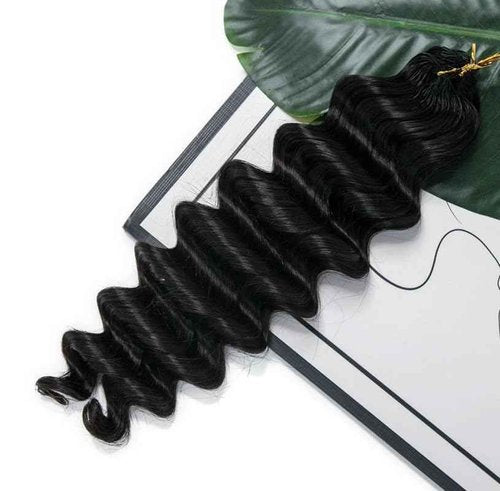 Deep Wave Knotless Pre-Separated Crochet Hair Extensions Human Hair Loose Wave Crochet Hair Natural Black Machine Made Feather Human Hair Extension 18inch 60g