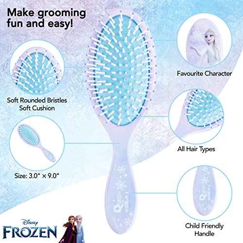 Frozen Princess Elsa Hair Accessory 5 Pcs Set - 1 Regular 9 inch Frozen Hairbrush & 4 Frozen Scrunchies - Detangling Brush & Elastic Hair Ties Ropes for Girls, Ages 3+