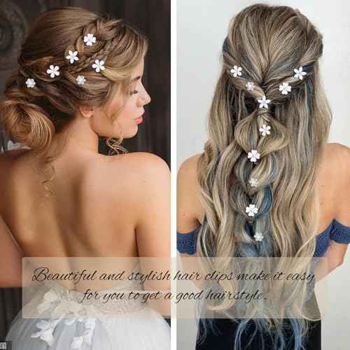 YISSION 40 Pcs Mini White Flower Hair Clips Cute Rhinestone Hair Pins Small Decorative Hair Clips Fancy Wedding Hair Barrettes for Bridal Fashion Flower Girl Hair Accessory