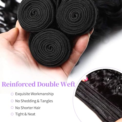 Curly Bundles Human Hair Kinky Curly Human Hair Bundles 100% Unprocessed Brazilian Virgin Hair Quick Weave Curly Hair Bundles Extensions for Women Double Weft 16 16 16 Inch Natural Black