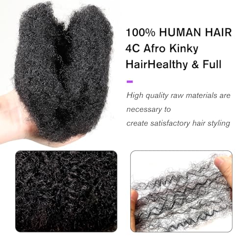 Tight Afro Kinky Bulk Human Hair for Dreadlock Extensions, 100% Human Hair,120Gram 12 Inch 4 Bundles/Pack Natural Black #1B,Repair Extensions,Making Locs or Braids, with Needles and Hairpin
