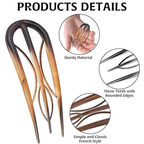 6Pcs French Hair Clips, U Shaped French Hair Pin Retro Fork Hair Pin Internal Teeth French Hair Clips, Tortoise Shell French Hair Pins for Women Thin Hair Buns Twist Hairstyle Accessories