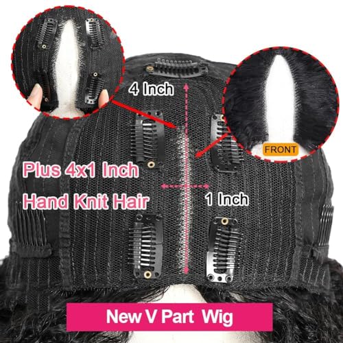 Zealady V Part Wig Human Hair Deep Wave 12A Brazilian Virgin Glueless Curly V Part Wigs Human Hair V Shape Wigs Upgrade U Part Wigs Deep Curly Wigs for Women No Sew in Full Head Clip In 18inch