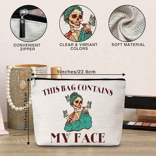 Goth Makeup Bag, This Bag Contains My Face Cosmetic Bags, Funny Skeleton Makeup Zipper Pouch Bag, Makeup Lover Inspired Gift, Birthday Gift For Women Girls, 13