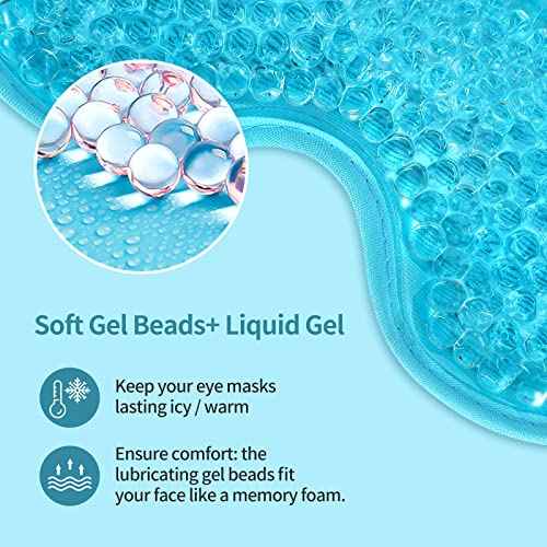 2PCS Gel Eye Mask Reusable Cold Therapy Gel Bead Eye Mask for Puffiness/Dark Circles/Eye Bags/Dry Eyes/Headaches/Migraines/Stress Relief (Blue)