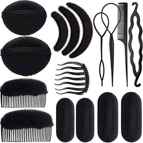 16 Pieces Hair Bump Sponge, Padding Volume Insert Tools, Simple Braid Tools, Bases up Combs, Hair Styling Accessories for Girls & Women