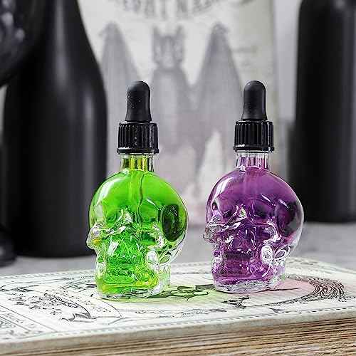 Cornucopia Brands Skull Glass Dropper Bottles (Pack of 2, 2oz, Clear) Bitter Flavor Tattoo and Beard Oil Dispenser