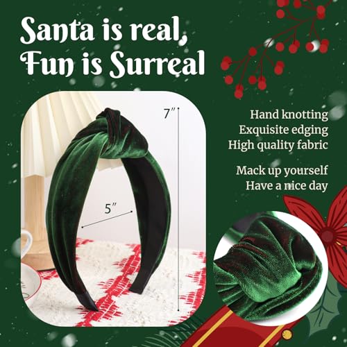 Christmas Knotted Headbands Irish Green Velvet Headband Headbands for Women and Girls Saint Patty's Day Hair Costume Green Accessories Head Band for Holidays Girls Gifts Wide Knot Hairbands