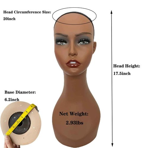 Voloria 4PCS Wholesale Realistic Female Mannequin Head Long Neck Manikin PVC Head Bust Wig Model Head Stand with Makeup Wigs,Hats,Sunglasses,Necklace,Jewelry (Dark), Brown (voloriamannequin4pieces)