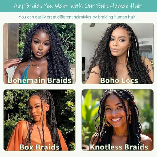 Human Braiding Hair for Boho Braids 200g 22 Inch Curly Boho Hair for Braiding Deep Wave Human Hair Extensions Knotless 12A Bulk Bohemian 5 Bundles/Pack Natural Color