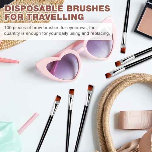Gerrii 100 Pieces Disposable Angled Eyebrow Brushes Eye Liner Brush Disposable Angle Brushes Tinting Brushes for Women Girls Salon Beauty Cosmetic Make up Tool Esthetician Supplies(Silver)