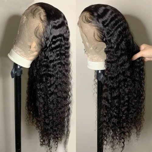 Water Wave Lace Front Wigs Human Hair Pre Plucked 200% Density Deep Curly Wet and Wavy Human Hair Deep Wave13x4 Hd Lace Frontal Wigs for Black Women Glueless Wig 18 INCH Natural Black