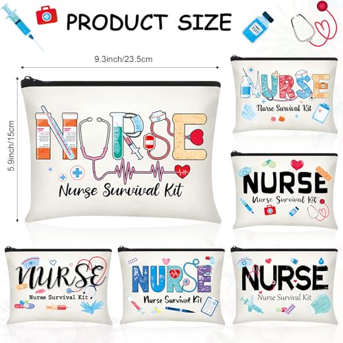 Photect 6 Pieces Nurse Makeup Bags Nurse Canvas Cosmetic Bag Survival Kit Travel Pouch Bag Gift for Women Girls Nurses School Practitioner Supplies(Beige)