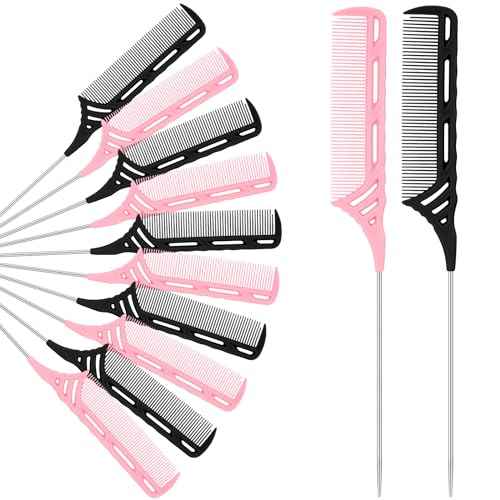 12 Pcs Weaving Winding Combs 9 Inch Foiling Combs Rat Tail Comb with Steel Pin Heat Resistant Teasing Parting Combs for Professional Hair Stylists Braids Highlighting Winding Hair