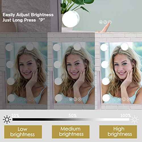 Lighted Makeup Mirror Hollywood Mirror Vanity Mirror with Lights, Touch Control Design 3 Colors Dimable LED Bulbs, Detachable 10X Magnification, 360¡ÆRotation, (White) 12" L x 14" W