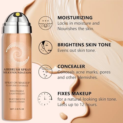 AirBrush Foundation Spray With Airbrush Primer, Silky Mist Foundation Spray Makeup, Full Coverage Foundation for Smooth Radiant, Formula Breathable Lightweight Hydrating (02 Beige)