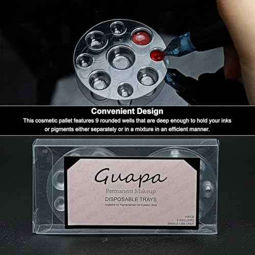 Guapa 10pcs/Box Disposable Tattoo Ink Cup Tray - Eco-Friendly Plastic, Portable and Hygienic Tattoo Pigment Holder for Professional and Novice Use (Transparent nine-hole tray)