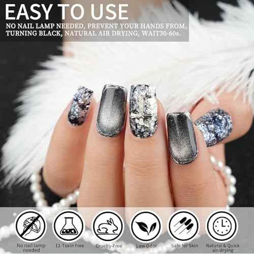 1Milk White with Black Sliver Sparkle Aluminum Foil Dip Powder, Nail Dipping Powder French Pro Collection System Nail Art Starter Manicure Salon DIY at Home 1 oz Long Lasting