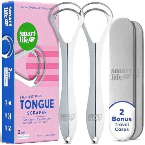 Tongue Scraper For Adults - Dual Head Stainless Steel Tongue Cleaner Travel Metal Case | Bad Breath Mouth Treatment | Best Disposable Metal Plastic-Free Scrubber | Oral Care Hygiene Essential Kit, 2pk