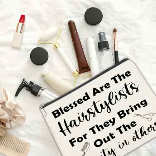 Hair Stylist Gifts for Women Cosmetic Bag - Hairstylist Gift Hairdresser Gifts Small Makeup Bag - Blessed Are the Hairstylists for They Bring Out the Beauty in Others Zipper Makeup Pouch (1Pcs)