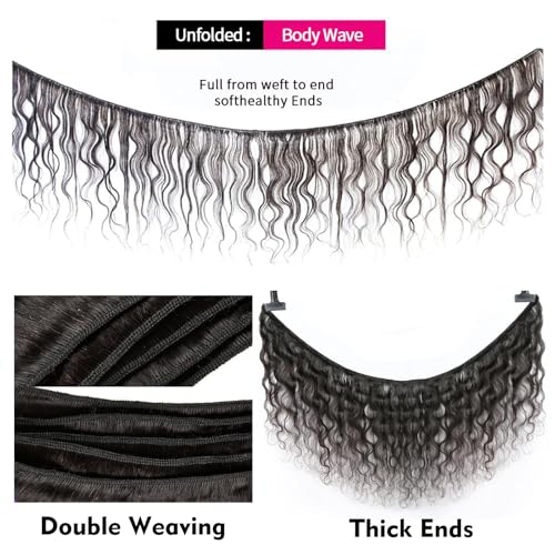 Body Wave Bundles Human Hair 22 24 26 Inch Human Hair 3 Bundles 100% Unprocessed Brazilian Raw Weave Bundle Human Hair Extensions for Black Women Natural Color