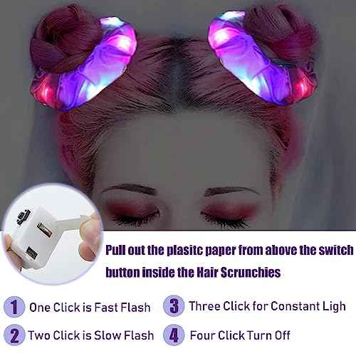12 Pcs LED Scrunchies, Light Up Scrunchies, Neon Scrunchies Elastic Glow in the Dark Srunchies Rave Accessories for Women Birthday Gift Party Favors Halloween Christmas New Year